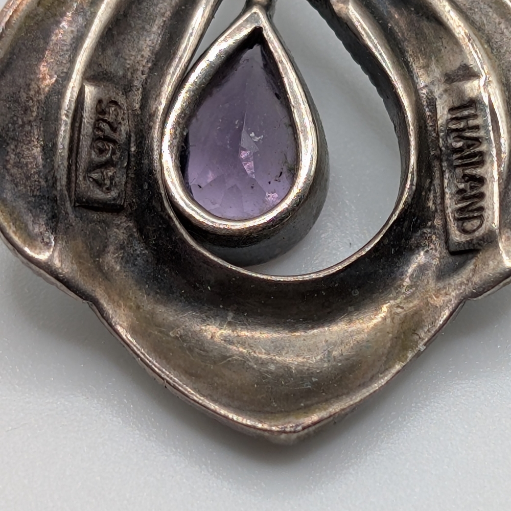 Marcasite, Amethyst, Pearl And Silver Necklace - Picture 6 of 6
